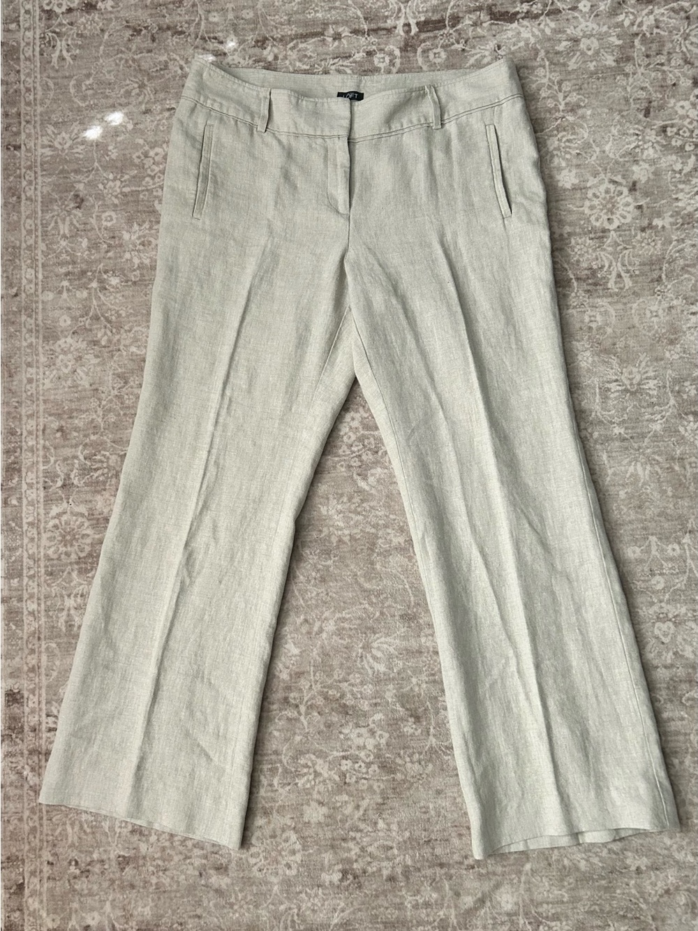 LOFT Cream Linen-Blend Zip Front Pant